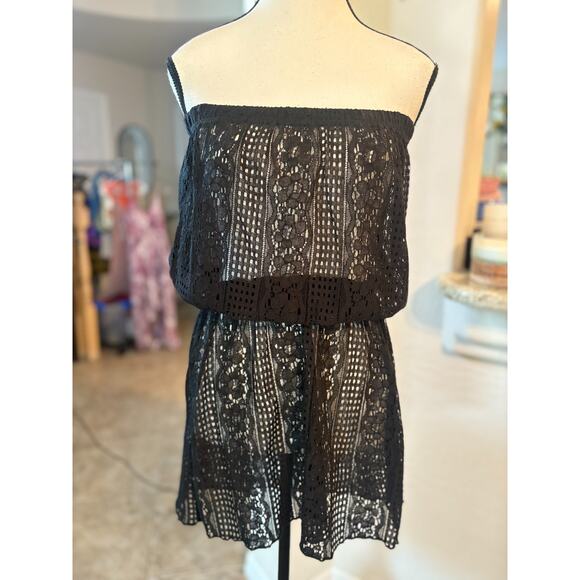 BECCA Women's Black Smocked Waist Cover up Dress Size small 2-6 - Picture 1 of 3